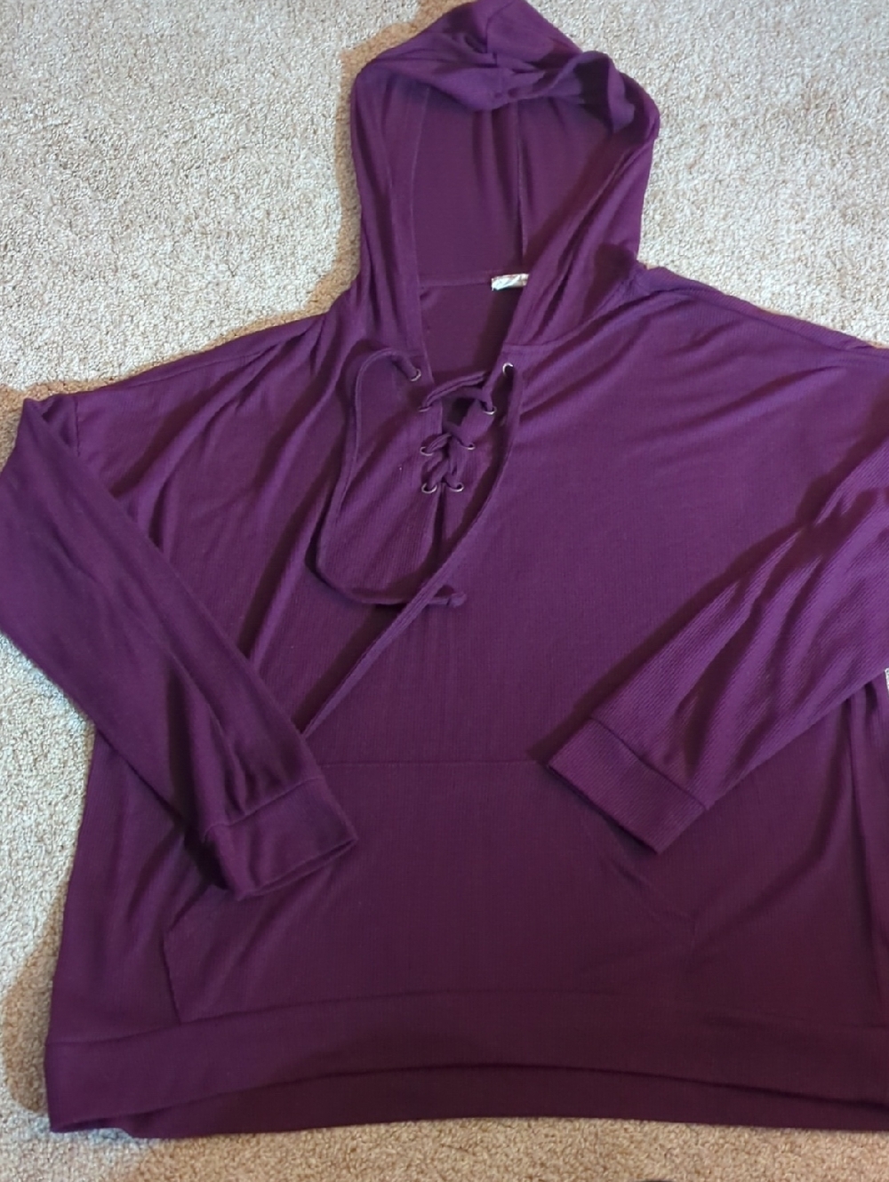 Pink Republic Lace-Up Hooded Pullover - Plum